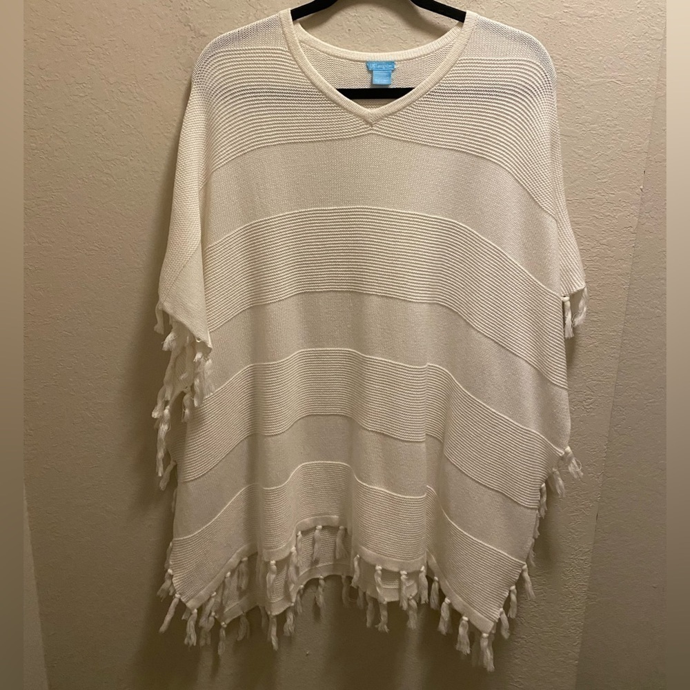 J. McLaughlin Off White Sanura Fringe Tassel Poncho One Size